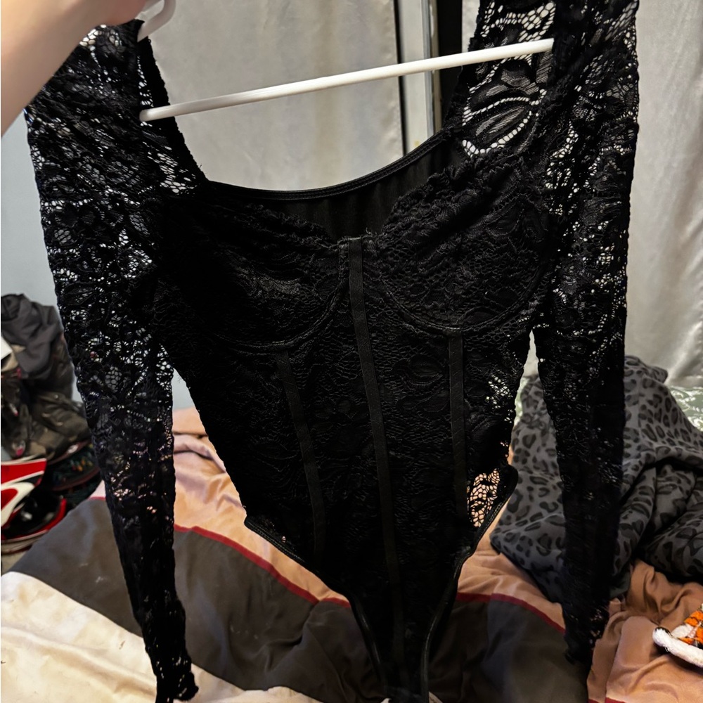 Black Lace Long Sleeve Bodysuit